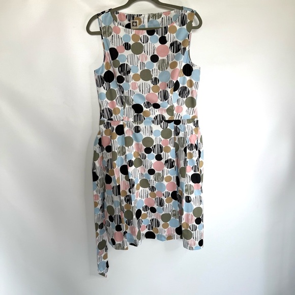 Anne Klein sleeveless pocket A-line Polka Dot Mini Dress pink black size 14 - Picture 1 of 15